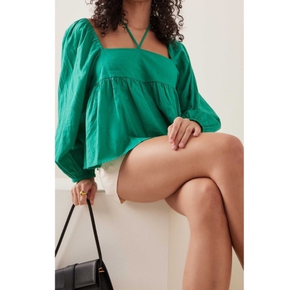 CIAO LUCIA! Corina Top Emerald xs cropped flowy tie neck classic elegant boho - Picture 4 of 12
